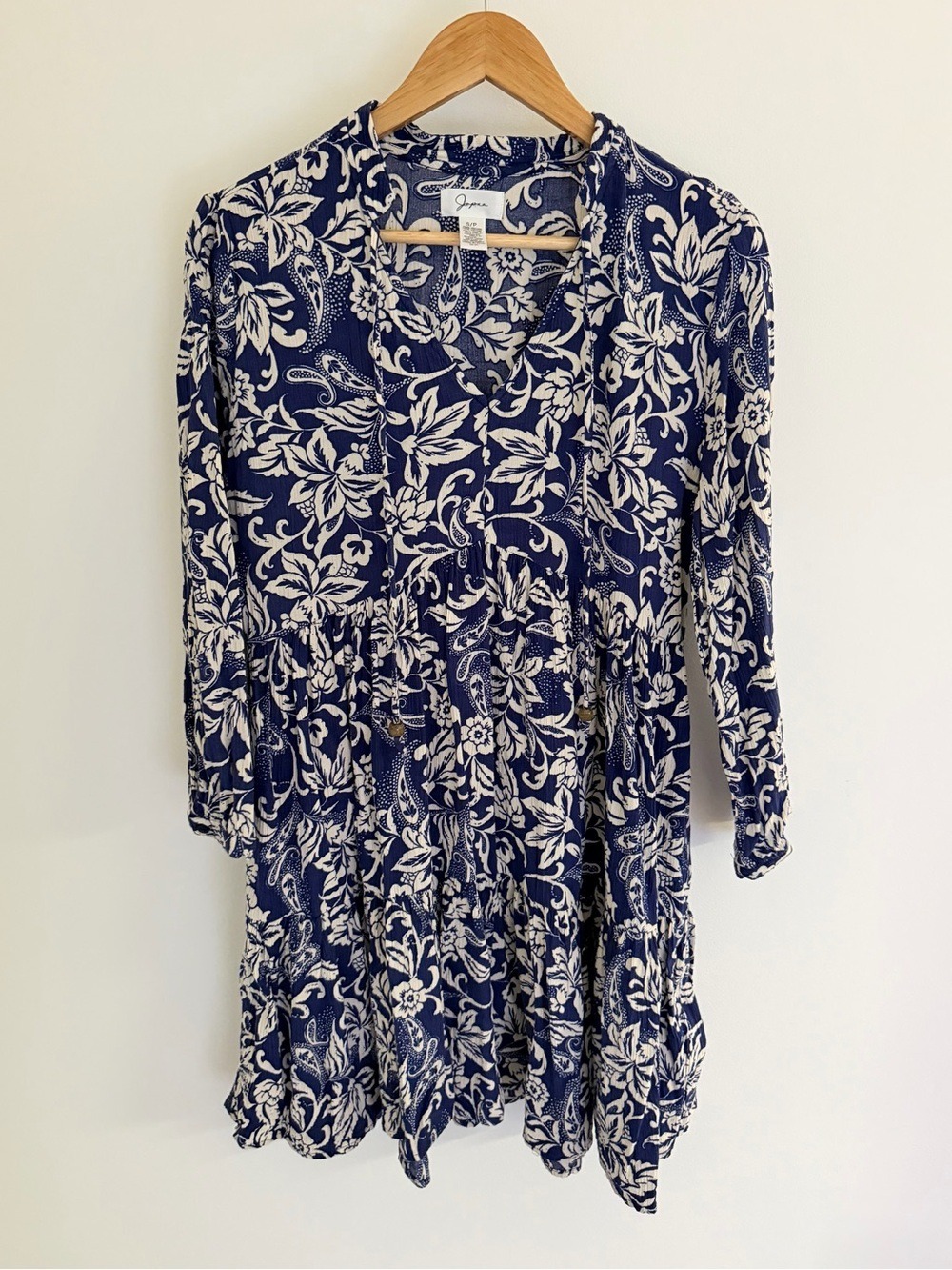 Japna Navy Floral Paisley Tiered Boho Mini Dress S